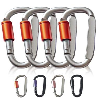 Imagem de Clipe mosquetão, fecho mosquetão em forma de anel D de 7,6 cm com portão de parafuso, gancho de pressão de mola de alumínio para clipe de chaveiro (laranja-4 peças)