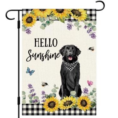 Imagem de DLZDN Verão, girassol, preto, labrador, cão, jardim, bandeira, 30 x 45 cm, dupla face, vertical, serapilheira, quintal, sinal, verão, sazonal, decoração ao ar livre