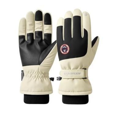 Imagem de Luvas de neve de esqui de inverno para homens e mulheres, à prova d'água, à prova de vento e luvas quentes antiderrapantes para homens e mulheres, clima frio, bege - GG