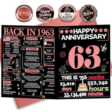 Imagem de Joycard Cartão de aniversário de 63 anos para mulheres, cartão de casamento para esposa, presentes de decorações de casamento doces para casal, perfeito para ela no dia de aniversário, em 1963