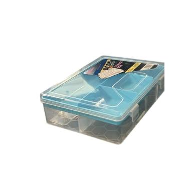 Imagem de Conjunto de caixa de armazenamento de plástico fácil de levar, pacote com 2 recipientes organizadores empilháveis transparentes com compartimentos, roxo azul branco para materiais de arte de