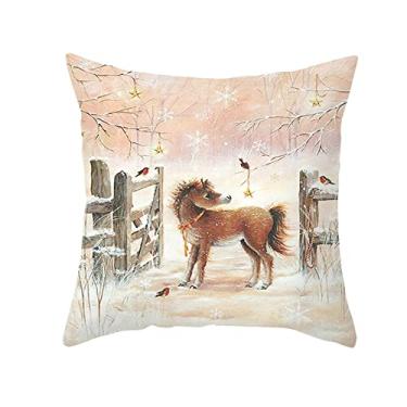 Imagem de Fronha de Travesseiro com Estampa Papai Noel Feliz Capa Almofada Sofá Cama Decoração Quarto Tecido Pele Pêssego Impressão Digital Costura à Mão Design