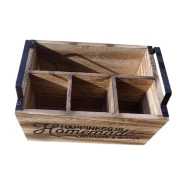 Imagem de WeiLaiKeQi Porta-talheres de madeira estilo retrô com alças, organizador portátil para utensílios de cozinha, colheres, facas e garfos.