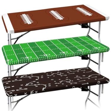 Imagem de SmoothNovelty Pacote com 3 toalhas de mesa de futebol de 168 x 81 cm, descartáveis, com borda elástica, capa de mesa à prova d'água para touchdown para dia de jogo, festa e decoração de jogos