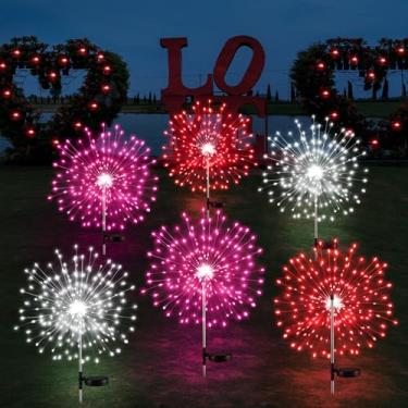 Imagem de Tujoe 6 peças de luzes solares de fogos de artifício para o dia dos namorados, 120 LEDs, 8 modos, à prova d'água, cintilante de LED, ao ar livre, para dia dos namorados, pátio, quintal, caminho