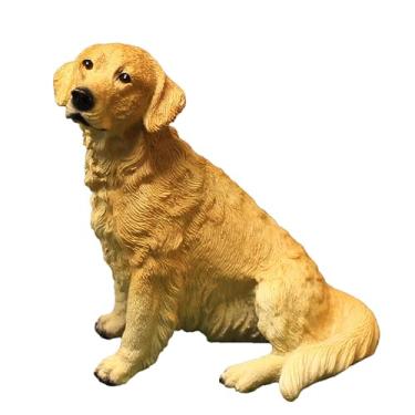 Imagem de Estátua de cachorro, estatuetas de cachorro pequeno sentado, escultura de resina Golden Retriever realista, presente para decoração ao ar livre, casa, mesa, escritório, mesa