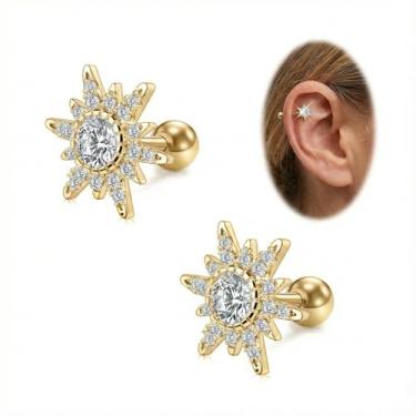 Imagem de Brincos de cartilagem 16G para mulheres, joia de orelha, hipoalergênico, brinco de aço cirúrgico para orelhas sensíveis, hélice, tragus, concha, 16g,6mm, Metal, Sem pedra preciosa