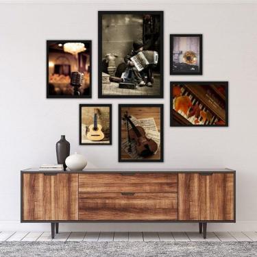 Imagem de Kit 6 Quadros Música Instrumentos Musicais - Com Vidro