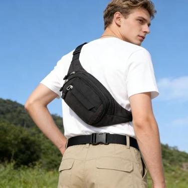 Imagem de Pochete preta de grande capacidade, pochete multifuncional com alça ajustável, bolsa tiracolo para caminhadas e viagens