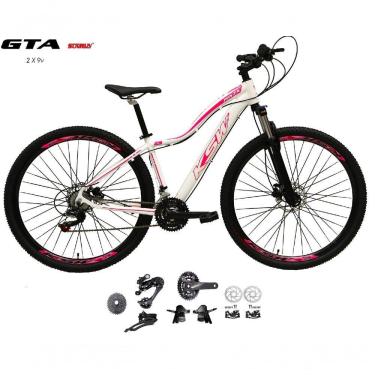 Imagem de Bicicleta Aro 29 Feminina Ksw Mwza Kit 2x9 Gta Sunrun K7 Freio A Disco Garfo Com Trava branco-rosa Tam: 17