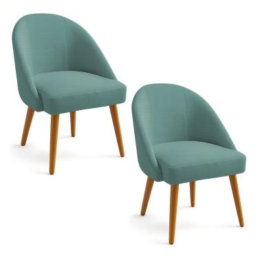 Imagem de Kit 02 Cadeiras Poltrona De Jantar Estofada Luna Boucle Pés Palito Castanho - Pallazio Cor Azul Majestic