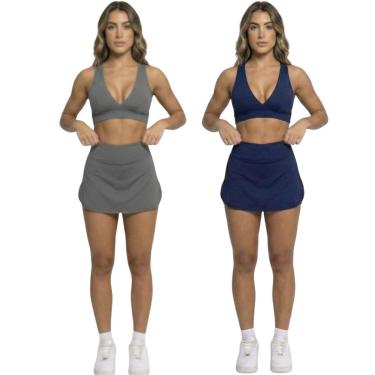 Imagem de KIT 2 Conjunto Top Bojo e Short Saia Vekyo Roupas para Academia Treino Moda Fitness Musculação-Feminino