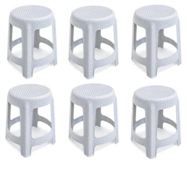Imagem de Kit 6 Banquetas Banco Premium Rattan Branca 45x35 cm - Arqplast