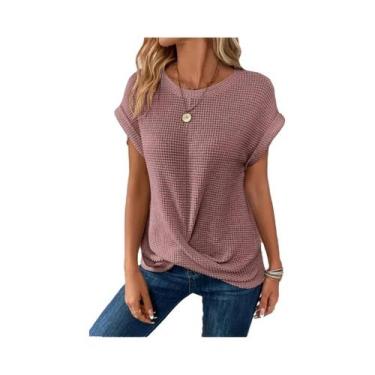 Imagem de Camiseta Feminina De Cor Sólida Com Gola Redonda E Manga Curta, Top El