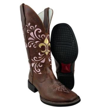 Imagem de Bota Texana Feminina Big Bull Marrom Bordado Rosa Ref. 900330, Marrom,