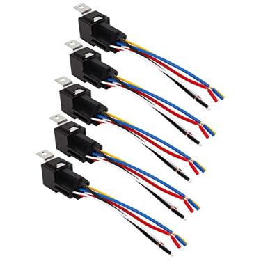 Imagem de Chicote de relé para Carro, 5 Peças Kit de relé Automotivo 5 Pinos Kit de Soquete de relé 40A 12V Contato de Cobre à Prova D'água Chicote de relé para Carro