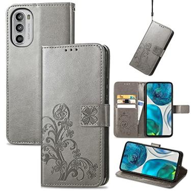 Imagem de Capas de telefone de negócios de moda compatíveis com Motorola Moto G52 G 52 Capa de couro com slots magnéticos para cartão clipe de carteira capa de telefone à prova de choque (cinza, Motorola Moto G52)