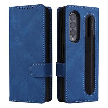 Imagem de Estojo de couro destacável carteira capa para telefone para Samsung Galaxy Z Fold 3 Z Fold 4 5g Luruxy 2 em 1 flip magnético com suporte para caneta, azul, para galaxy Z FOLD 3