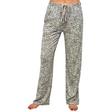 Imagem de Just Love Calça de pijama feminina macia e sedosa com pijama elástico, Bandana Rodeo - Cinza, M