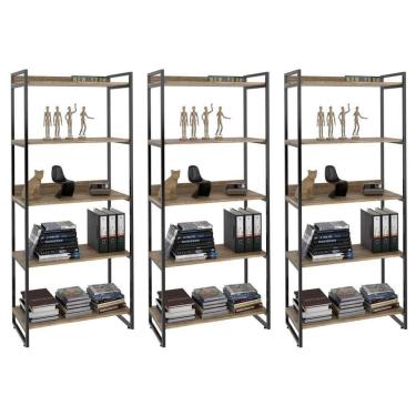 Imagem de Kit 3 Estantes Livreiro Multiuso Prisma 80Cm 5 Prateleiras Carvalho