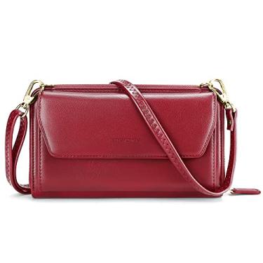 Imagem de nuoku Carteiras femininas com compartimentos para cartão de crédito e bloqueio de RFID para pulso de grande capacidade, 5 - Borgonha