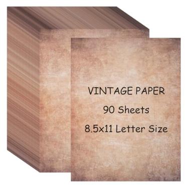 Imagem de 90 folhas de papel vintage, papel de carta de 21,6 x 28 cm, papel pergaminho antigo frente e verso para impressão, papel decorativo para convite, carta, currículo, prêmio (escuro)