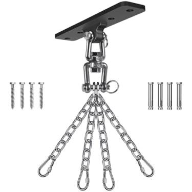 Imagem de SELEWARE Gancho de saco pesado de 408 kg, suporte de teto giratório de 360° com corrente de aço inoxidável e ganchos de pressão, suporte de saco de boxe resistente para viga de madeira e concreto, MMA