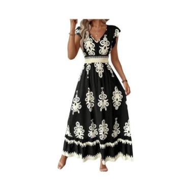 Imagem de Vestido De Praia Elegante Feminino Com Decote Em V Estampa Floral Mang