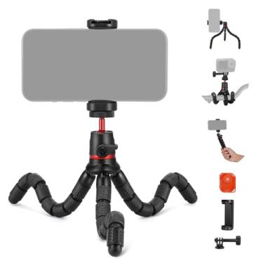Imagem de NEEWER Tripé básico para iPhone com controle remoto, adaptador de câmera de ação, suporte de telefone - Mini suporte flexível compatível com GoPro Samsung DSLR Webcam para Vlog, gravação de vídeo, T72