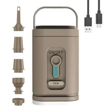 Imagem de Bomba de ar sem fio Compressor elétrico portátil com 5 bicos Luz LED para inflação e desinflação Inflador multifuncional fluxo potente 200L min Bateria duradoura 1200mAh Carcaca ABS colchão Piscina An