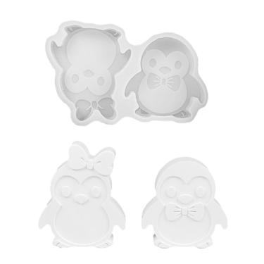 Imagem de Xidmold Molde de silicone para pinguim de 2 cavidades – molde de resina de pinguim para velas faça você mesmo, sabão, chocolate, artesanato divertido em forma de desenho animado, cera, gesso