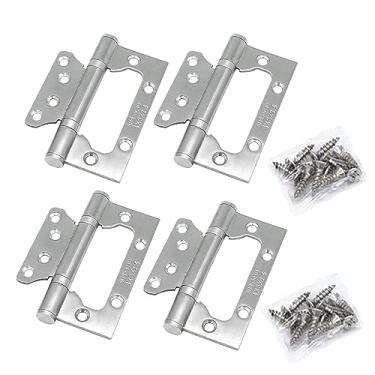 Imagem de WIOEERS Dobradiças sem encaixe, 4 peças de dobradiças de porta de aço inoxidável de 10 cm, dobradiças de porta resistentes de aço inoxidável com superfícies polidas.