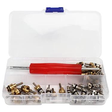 Imagem de GRCFUMO 41Pcs AC Master Valve Core Kit, resistente AC Master Valve Core Repair Kit com ferramenta de remoção R12 R134a, núcleos de haste de válvula de refrigeração automotiva para