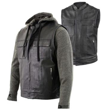 Imagem de Milwaukee Leather LKM3785 Jaqueta masculina 2 em 1 clássica preta de couro premium com capuz e colete conversível - 2GG