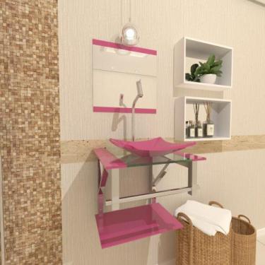 Imagem de Gabinete de vidro para banheiro 40cm inox rosa com torneira - CUBAS E 