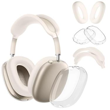 Imagem de Seltureone Capa 4 em 1 compatível com AirPods Max Headband/Ear Cups/Ear Pads, proteção completa de silicone macio e capa de fone de ouvido de TPU transparente para AirPods Max - Starlight