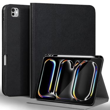 Imagem de Gexmil Capa de couro genuíno para iPad Pro de 13 polegadas M4 2024 com suporte para lápis, capa protetora à prova de choque de couro inteligente, suporte ajustável, hibernar/despertar automático