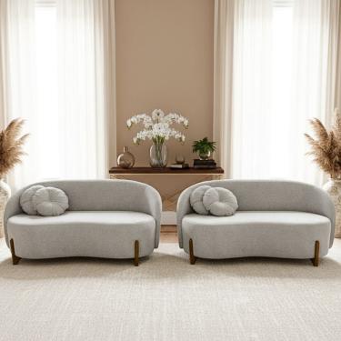 Imagem de Kit 02 Sofás Orgânicos 2 Lugares C/2 Almofadas Curvo Sala Recepção Amsterdã Boucle Cinza Claro - Montanari`s Decor
