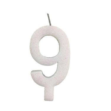 Imagem de Vela De Aniversário 9 Branca Glitter
