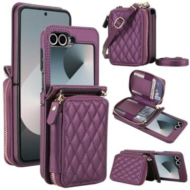 Imagem de Asuwish Capa de celular para Samsung Galaxy Z Flip 6/Z Flip 7 FE 5G Capa de celular com alça transversal para pulso com suporte para cartão de crédito com bloqueio RFID Z6 G Flip6 ZFlip Flip7 mulheres