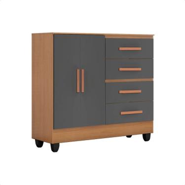 Imagem de Cômoda Lite 2 Portas 4 Gavetas Multiuso Para Quarto Com Pés