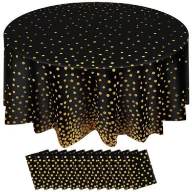 Imagem de Toalha de mesa redonda de plástico Newwiee, 12 peças, 213 cm, pontos d