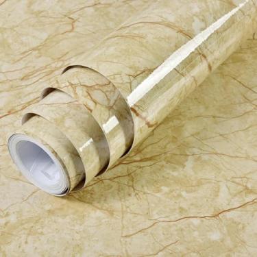 Imagem de Papel de parede 40 cm de largura impermeável e à prova de óleo para superfícies de cozinha e banheiro, fogões, mesas, armários e móveis, amarelo sândalo