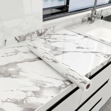 Imagem de Papel de parede efeito mármore cozinha autoadesivo à prova de óleo película protetora de bancada banheiro impermeável resistente a manchas resistente a altas temperaturas fogão renovação papel de