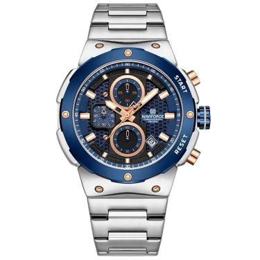 Imagem de Relógio De Quartzo Esportivo Militar Em Aço Inoxidável À Prova Da Água Impermeavel Azul Prata