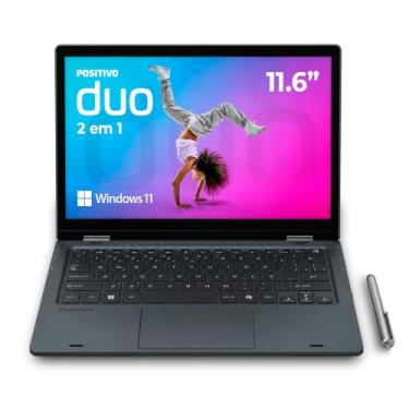 Imagem de Notebook 2 em 1 Positivo Duo Intel Celeron N4500 4GB RAM 128GB de Armazenamento Tela 11" HD IPS touch com caneta capacitiva, Windows 11 Home – Cinza – C4128E