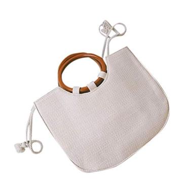Imagem de Tendycoco Bolsa de ombro de palha, bolsa de mão tipo sacola de vime para o verão, praia, viagem, bolsa, Branco