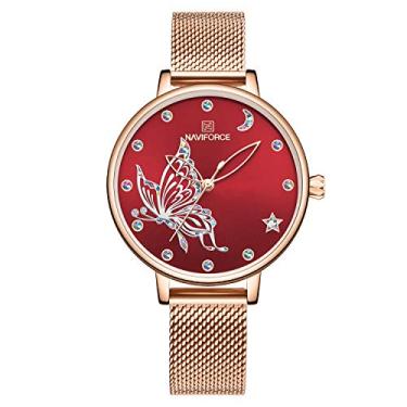 Imagem de NAVIFORCE relógios de moda femininos impermeáveis analógicos luxuosos de pulso design de rosto exclusivo casual relógios para mulheres, Rose Gold/Red
