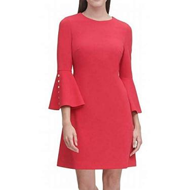 Imagem de Tommy Hilfiger Vestido feminino Scuba Crepe manga sino, framboesa, 2, Framboesa, 36