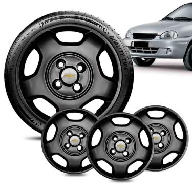 Imagem de Jogo 4 Calota GM Corsa aro 14 2004 Preta Brilhante Log prata